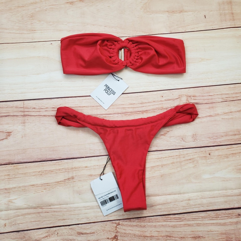 Princess Polly Bikini‎ Set Womens US 8 Red Janea Bandeau High Cut Ruched Ring